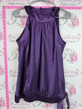 Soto tank top halter shiny diamond buttons Purple Satin Halter Tank Top